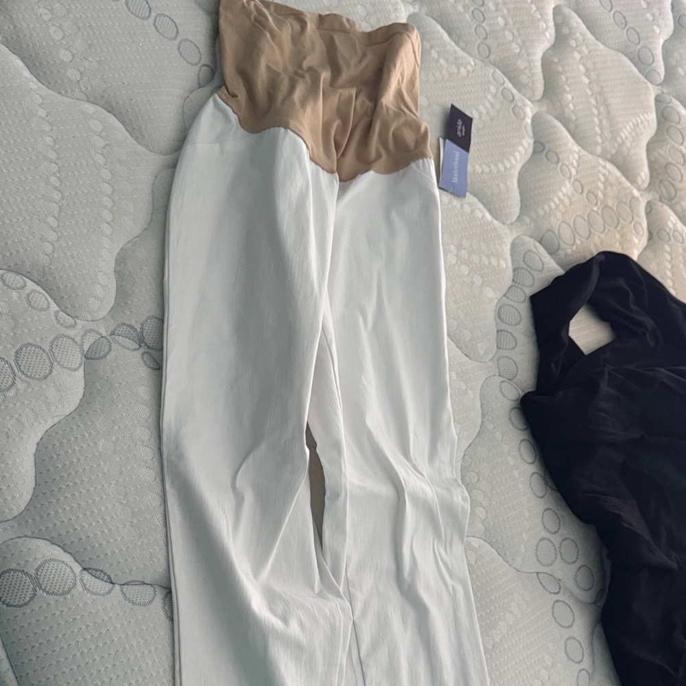 Motherhood Maternity White and Tan Wide Leg Jeans